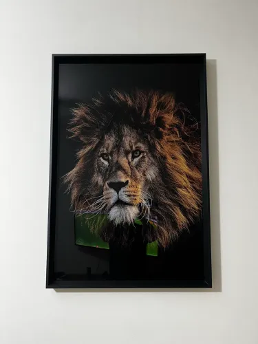 Quadro vidro leão 