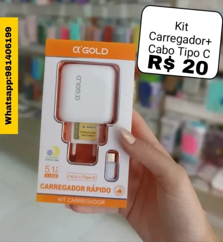 Kit Completo Carregador+Cabo Tipo C R$ 20
