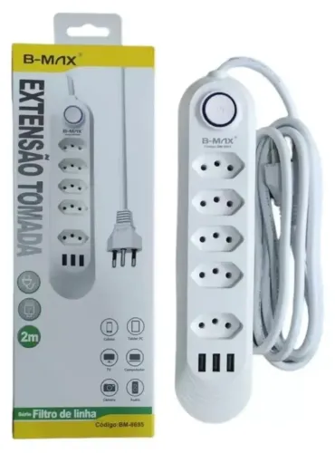 FILTRO DE LINHA COM 5 TOMADAS + 3 ENTRADAS USB  REF: BM8695A<br>