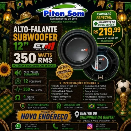 R$220,00 Alto Falante Grave Etm Erp 12 Pol. 350w Rms ( No dinheiro )