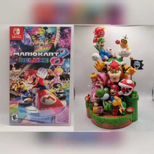 Figure Estatua Super Marios + Jogo Mario Kart 8 Deluxe