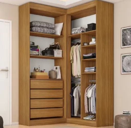 Guarda Roupa Closet Casal sem Portas Canto em L com 4 Gavetas e 3 Cabideiros Versatille Ye