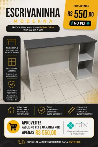 Escrivaninha Moderna Com Prateleiras - Nova (Ideal p/ Home Office)