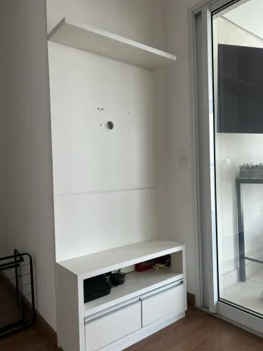Painel de TV + prateleira + mini rack com duas gavetas 100% MDF