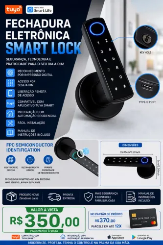 Fechadura eletrônica Smart Lock. Chega de Chaves! Modernize sua segurança residencial.