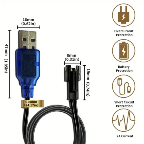 Carregador USB PCEONAMP 3.7V com Conector SM-2P | Para Carros de Acrobacias Anfíbios RC, B
