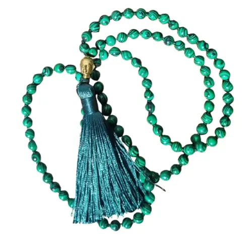 Colar Japamala 108 Pedras Malaquita Verde 6mm Hoponopo Meditação Budista Tibetano Tassel