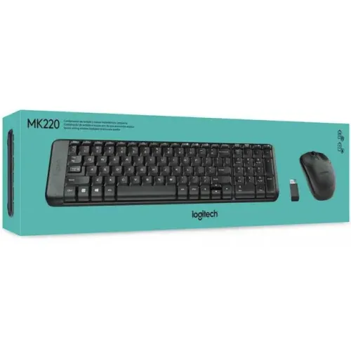 Combo Teclado e Mouse Logitech MK220 Sem Fio Black ABNT2, 12x 14,41