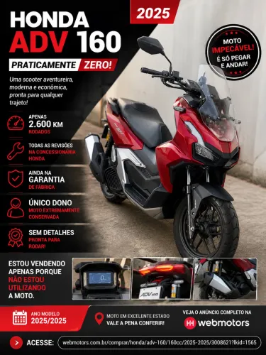 Honda ADV 160 Vermelha - Único Dono | Apenas 2.600 km