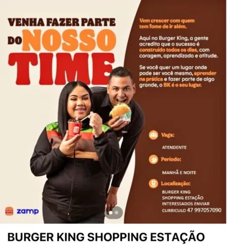 Vaga de emprego Burger King shopping Eatacão