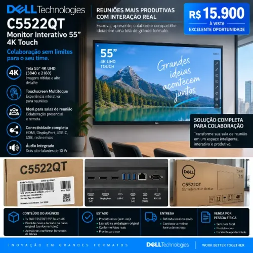 Dell C5522QT Monitor Interativo 55? 4K Touch - Novo Lacrado