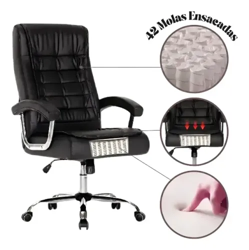 Cadeira Ergonômica De Escritório Presidente Big Com 42 Molas Ensacadas, Sistema Relax