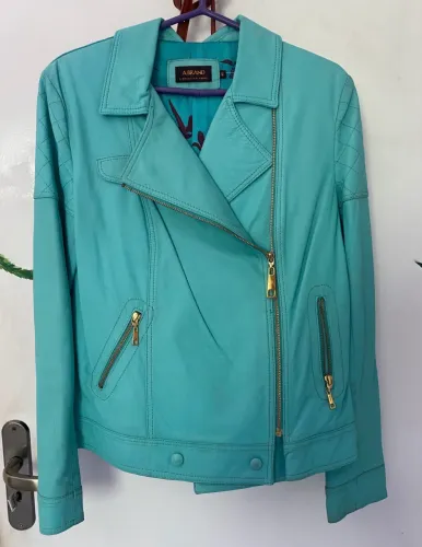 jaqueta couro verde água a.brand tamanho 40