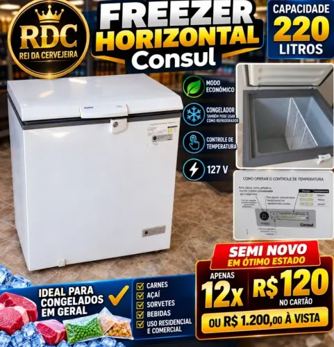 Freezer horizontal cônsul 220 litros ótimo para espaço pequeno 12x120 cartã ou 1200 avista