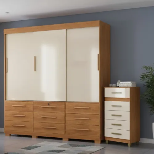 Guarda-Roupa 3 Portas Toronto RP1930 + Cômoda 5 Gavetas / pronta entrega