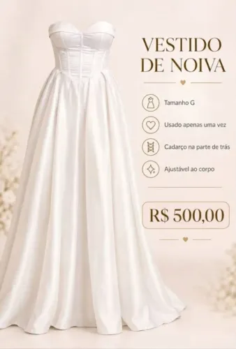 VESTIDO DE NOIVA COM CORPETE DANDO SILHUETA TAMANHO G DE CETIM DANDO BRILHO