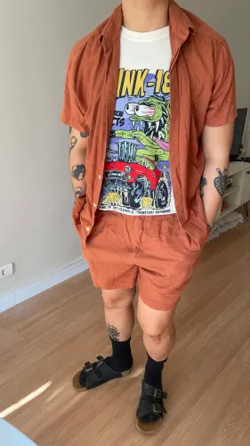 Camisa + shorts de linho - terracota/vermelho/marrom (conjunto)
