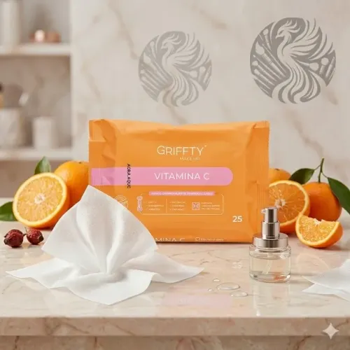 Lenço Demaquilante Vitamina C Griffity - Limpeza e Iluminação (25 unidades)