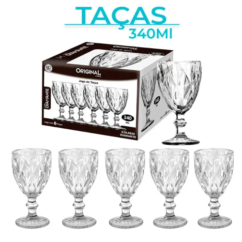 Jogo Taças Vidro Diamond