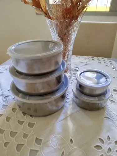 Jogo de potes inox com tampa 5 peças
