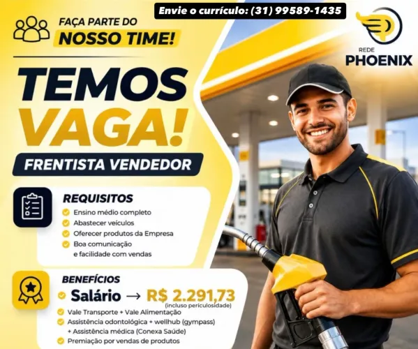 Vagas para frentista, em Betim.