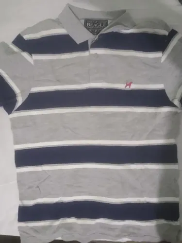 Camiseta Polo Beagle Listrada - Cinza e Azul