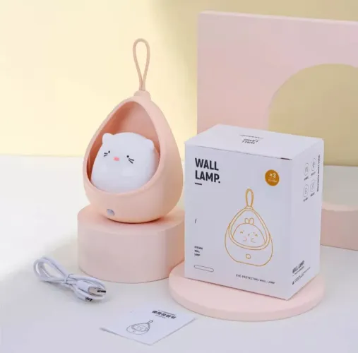 Luminária Sensor De Movimento Gatinho Rosa Led