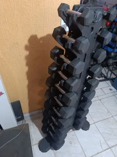 Torre de halteres sextavados injetados pegada inox novos 