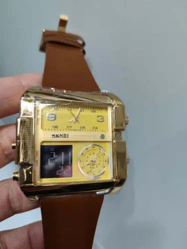 Relógio masculino funcional pulseira de ouro marrom 