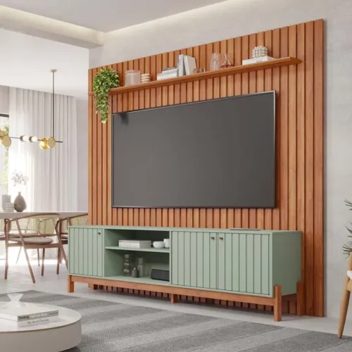 Painel Ripado 100%MDF com Rack Menta 100%MDF rf75