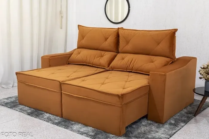 Sofá Retrátil Reclinável Moscou Veludo Terracota rf322