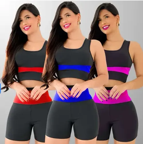 Conjunto Academia Feminino Top e Short Cintura Alta Fitness Treino z1376 a