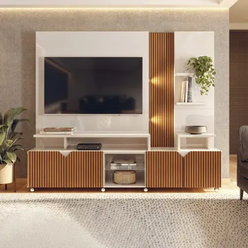 "Estilo Contemporâneo e Sofisticação: Estante Home Cross para TV até 55? em Off White com