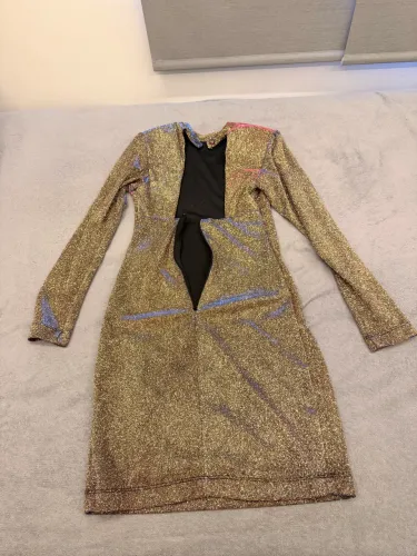 Vestido Curto Deep Brilho Lurex Dourado/Holográfico - Festa