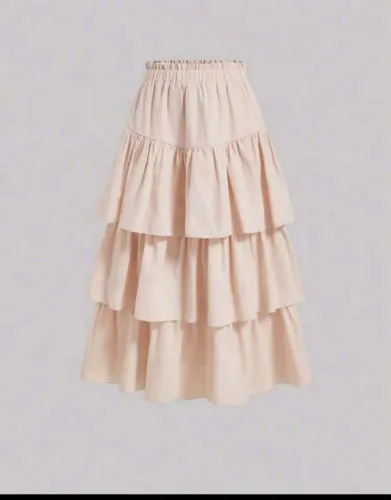 Saia Midi Renda Bege