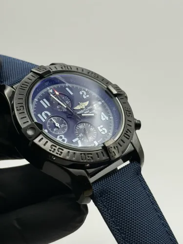 Relógio Masculino Cronógrafo Militar - Caixa Preta 44mm, Pulseira Têxtil, Vidro Safira