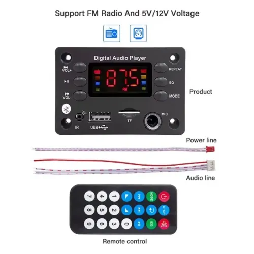 Placa decodificadora Mp3 Bluetooth e microfone