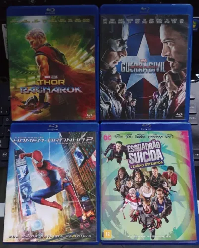Lote 4 x Bluray Thor Ragnarok, Homem Aranha 2, Guerra Civil, Esquadrão Blu-ray Originais