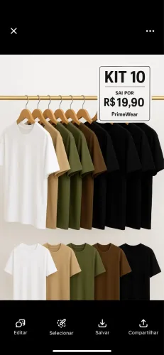 Kit 10 Camisetas PrimeWear Básica lisa 100% Algodão 30.1 Fios