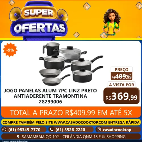JOGO PANELAS ALUM 7PC LINZ PRETO ANTIADERENTE TRAMONTINA 28299006