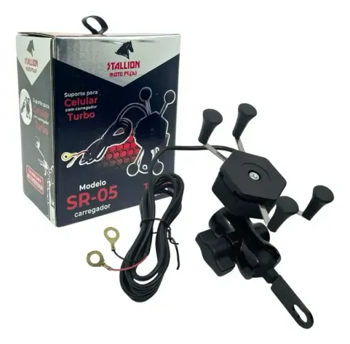 Suporte Celular Motocicleta Com Carregador Universal Usb Stallion