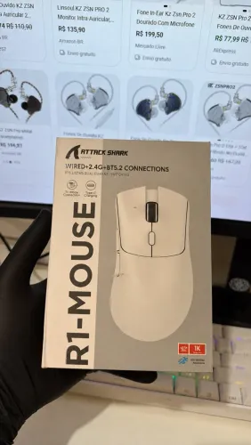 Mouse Gamer Attack Shark R1 Branco Sem Fio Bluetooth 2.4G 18000 DPI