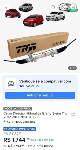 Caixa de Direção TRW para Fiat
