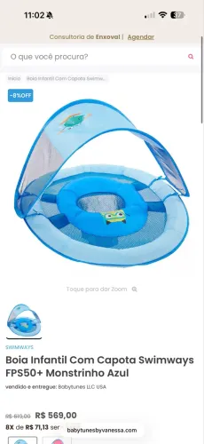 Boia infantil com capota Swinways FPS50+ Monstrinho Azul