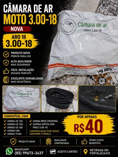 Câmara de Ar Moto 3.00-18 Nova Aro 18 (CG / Fan / Titan / Bros)