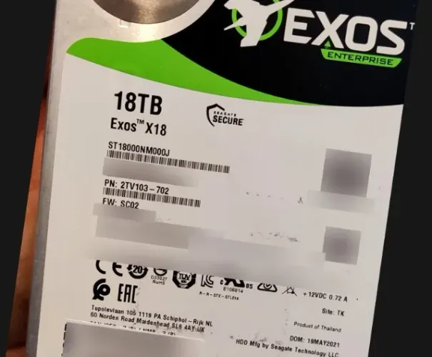 Disco Exos X18 18 TB Seagate ST18000NM000J usado, 26.739 h, 0 setores realocados, ref WXL7