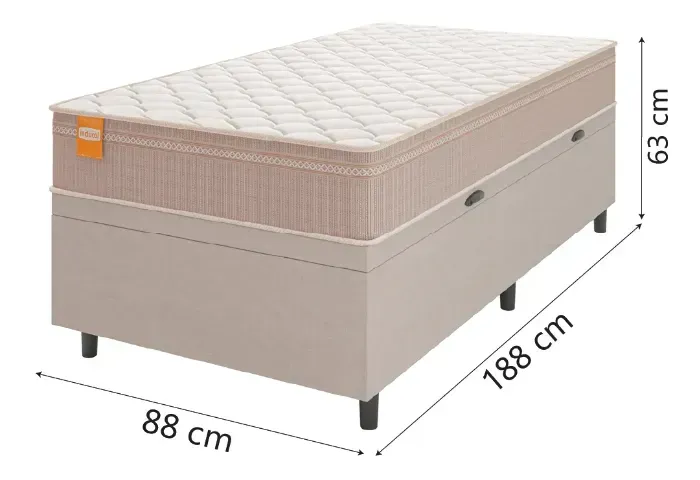 Cama Solteiro Box Completa com Colchão e Baú Bege (Entrega Rápida)