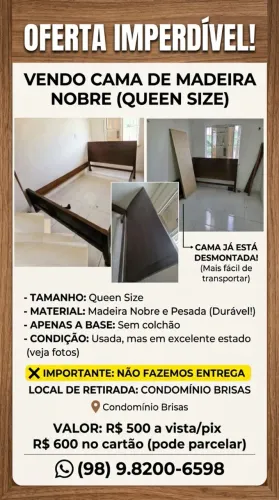 CAMA MADEIRA QUEEN (NÃO ACOMPANHA COLCHÃO)