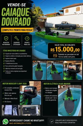 Caiaque dourado - Mercury 9.9 - Motor elétrico 