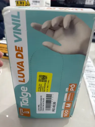 LUVA VINIL TRANSPARENTE SEM PÓ 100UN TAM. M TALGE